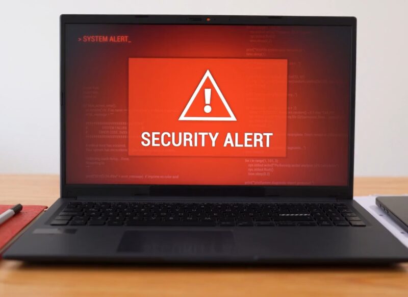 prikaz laptopa na kom stoji upozorenje security alert